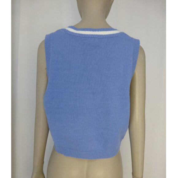 Garage Cropped Light Blue Sleeveless Sweater Vest - Picture 4 of 11